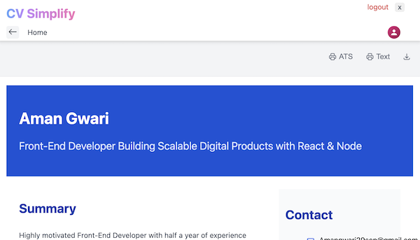 Preview your final resume download and share it.